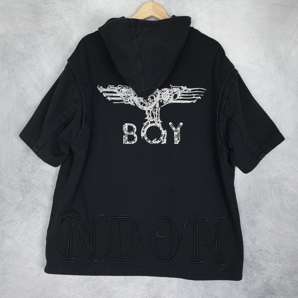 Boy London Hoodie Mens XL Black Hooded Sweatshirt Short Sleeve Bird Logo Graphic